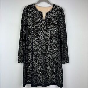 Coolibar Oceanside Black Tan Cutout Sheath Dress Notch Neck Long Sleeve, XS